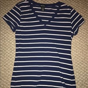 Wet Seal Navy Blue Striped V Neck Tee